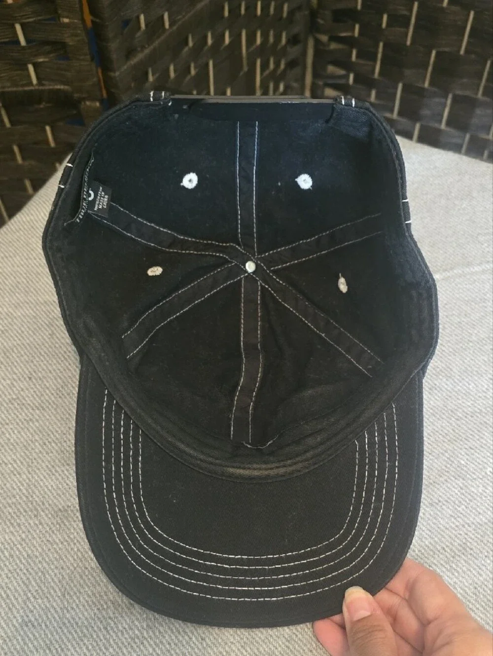 True Religion Black Baseball Cap with Red & White Embroidered Horseshoe Logo